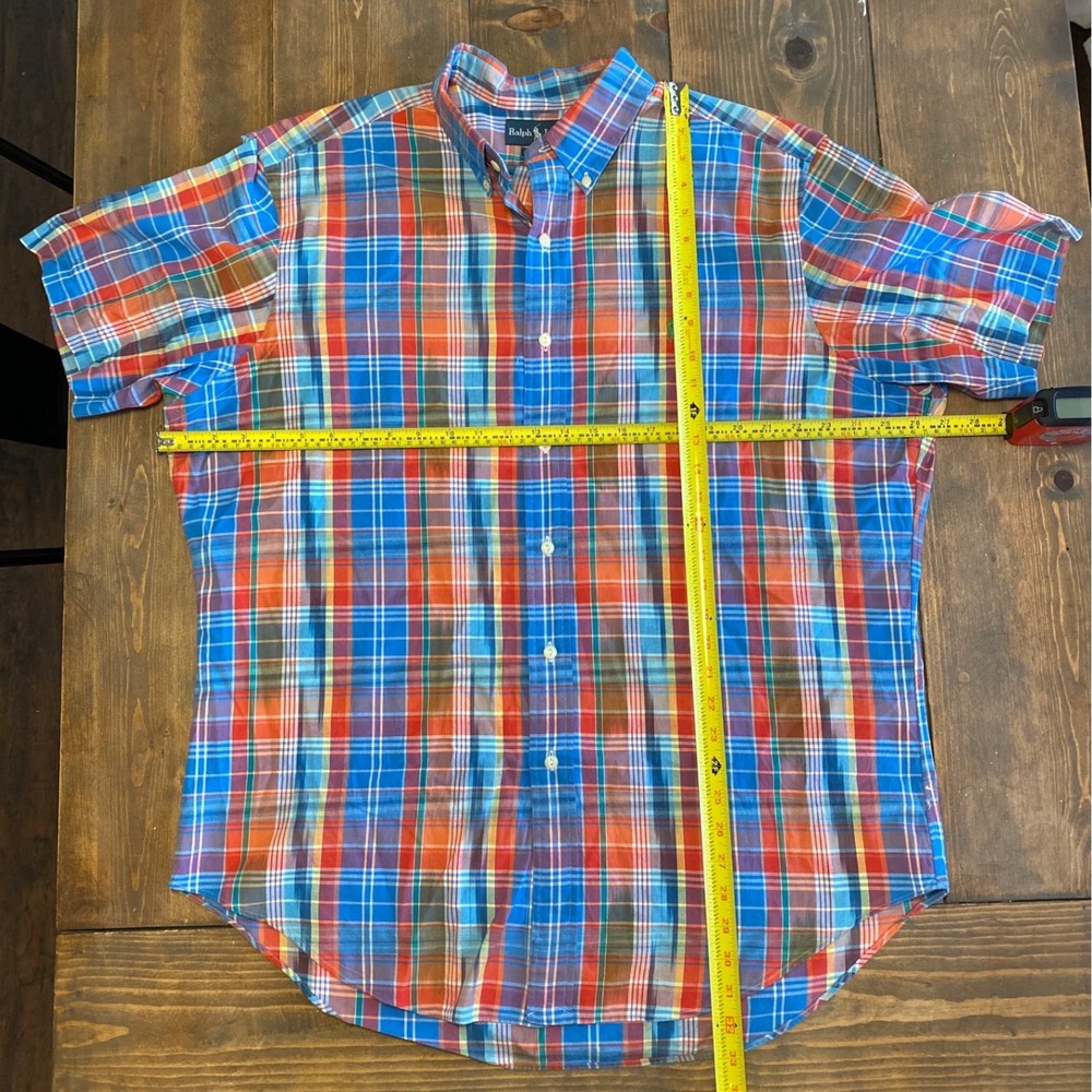 Ralph Lauren Classic Fit Plaid Short Sleeve Button Down Shirt Men XL Blue Orange - Picture 5 of 8